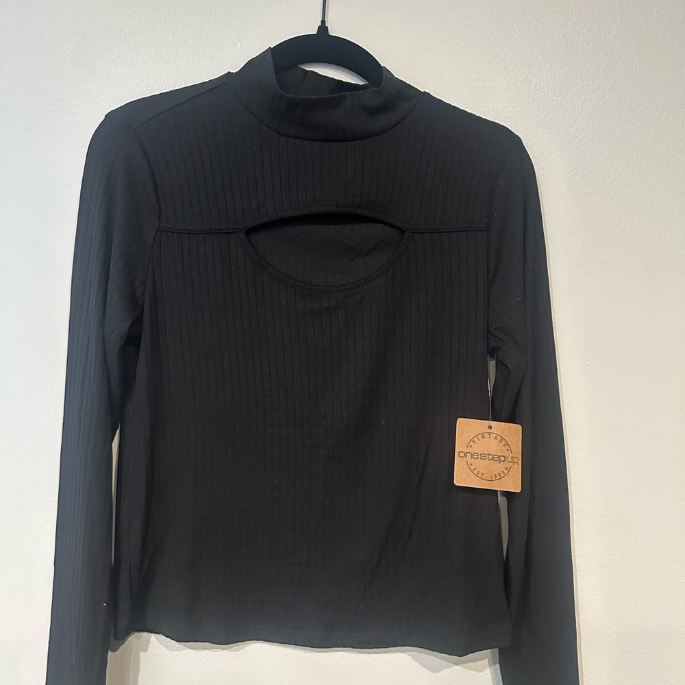 One Step Ahead Black Ribbed Cutout Top